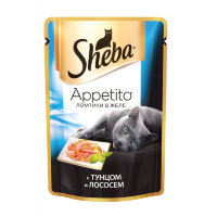 Sheba "Appetito" паучи в форме ломтиков тунца и лосося в желе для взрослых кошек 
