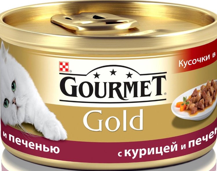 Gourmet Консервы Gold Chicken для взрослых кошек всех пород с курицей и печенью 