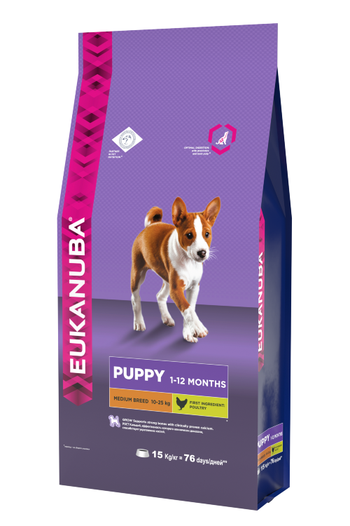 Eukanuba Puppy & Junior Medium Breed для щенков с 2 до 24 месяцев средних пород с курицей